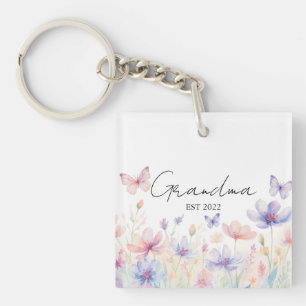 Oma Custom Est. Jahr - Blume und Schmetterling Schlüsselanhänger