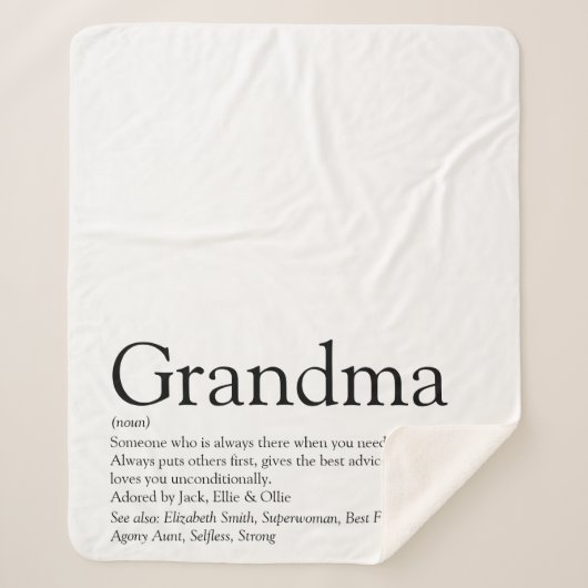 Oma definiert Schwarz und Weiß Moderner Spaß Sherpadecke (Vorderseite)