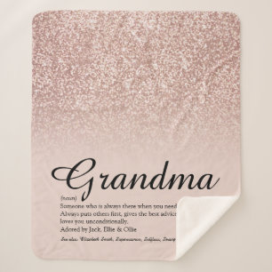 Oma Definition Schriftzug Roségold Glitter Sherpadecke