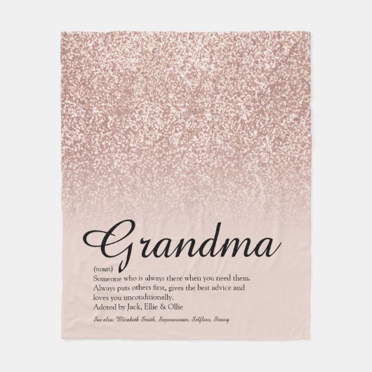 Oma Definition Script-Rose Gold Glitzer Fleecedecke (Vorderseite)