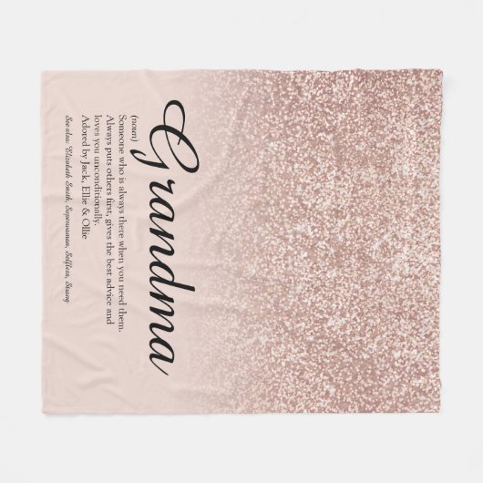 Oma Definition Script-Rose Gold Glitzer Fleecedecke (Vorderseite (Horizontal))