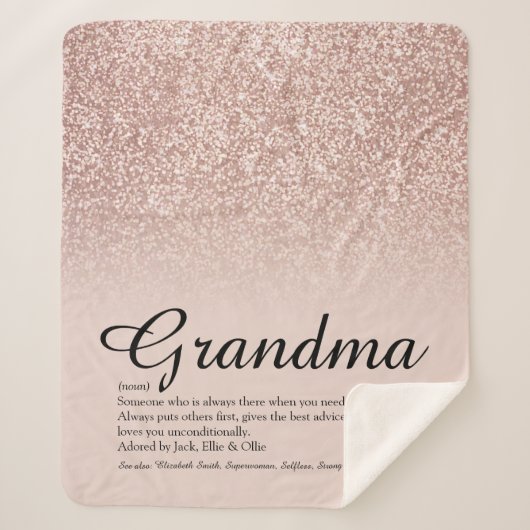Oma Definition Script-Rose Gold Glitzer Sherpadecke (Vorderseite)