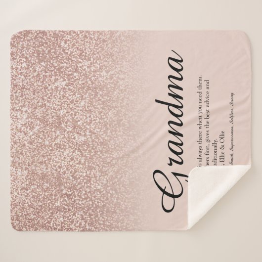 Oma Definition Script-Rose Gold Glitzer Sherpadecke (Vorderseite (Horizontal))