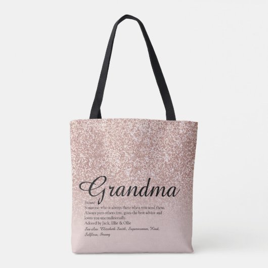 Oma Definition Script Rose Gold Glitzer Tasche (Rückseite)