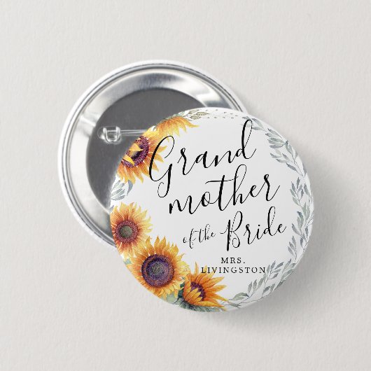 Oma der Braut | Sonnenblumen Florals Hochzeit Button (Vorne & Hinten)