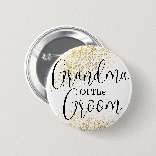 Oma des Bräutigam-Hochzeitsknopf für Gold-Glitzer Button (Vorne & Hinten)