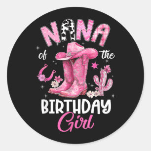 Oma des Geburtstagsmädchens Pinke Cowgirl Western- Runder Aufkleber