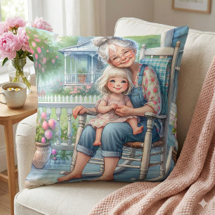Oma Enkelin Umarmung auf der Veranda Kissen