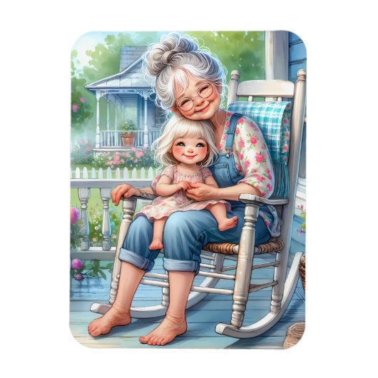 Oma Enkelin Veranda Umarmen Magnet (Vertikal)