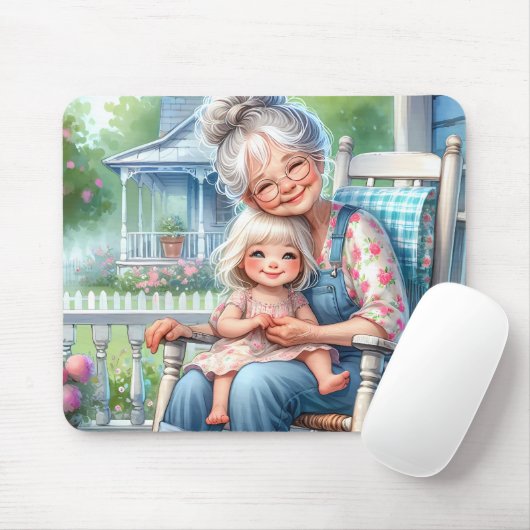 Oma Enkelin Veranda Umarmen Mousepad (Mit Mouse)