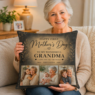 Oma erster Muttertag Elegant Schwarz Gold Kissen