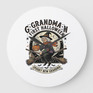 Oma erstes Halloween Vintage Hexe Shirt_1 Große Wanduhr