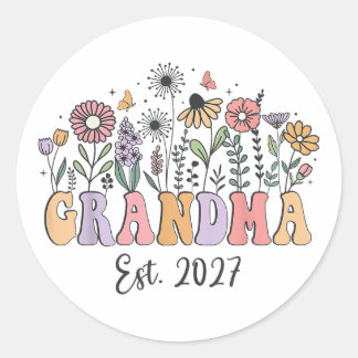 Oma Est 2027 Wildblumen-Ankündigung Runder Aufkleber