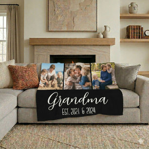 Oma Established Black 3 Foto White Schrift Fleecedecke