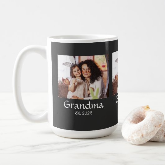Oma Established Schrift Schwarz 3 Foto Kaffeetasse (Mit Donut)