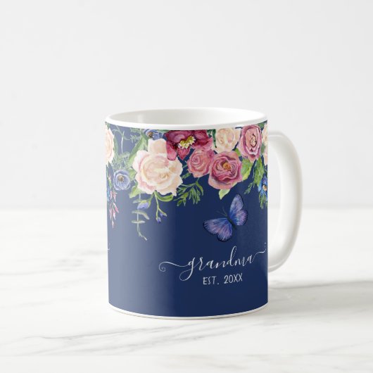 Oma etablierte Burgund Floral Wasserfarbe Kaffeetasse (VorderseiteRechts)