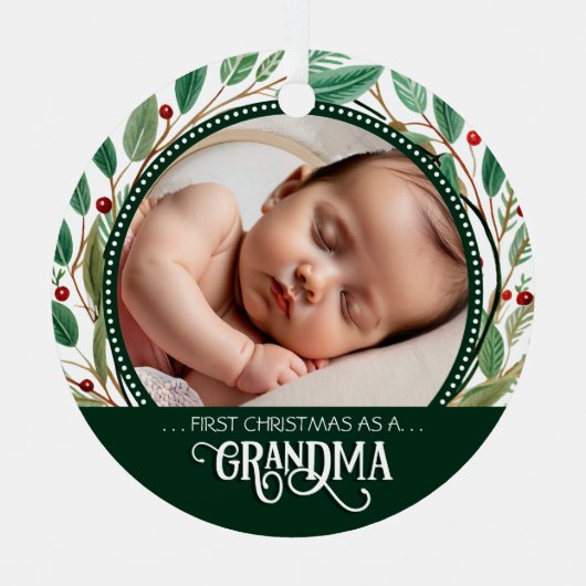 Oma First Christmas Foto Urlaubsmuster Ornament Aus Metall (Vorderseite)