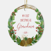 Oma First Christmas Rustikales Baby Foto Keramik Ornament (Links)