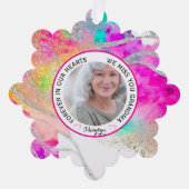 Oma Forever in unserem Herzen Regenbogen-Glitzer Ornament Karte (Vorderseite)