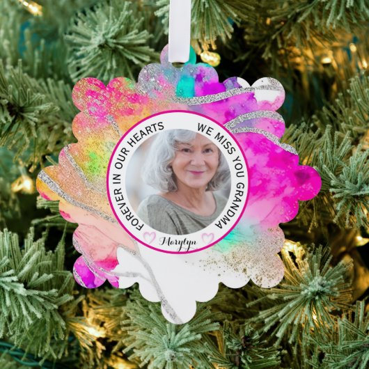 Oma Forever in unserem Herzen Regenbogen-Glitzer Ornament Karte (Insitu (Baum))