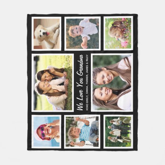 Oma Foto Collage Black Fleecedecke (Vorderseite)