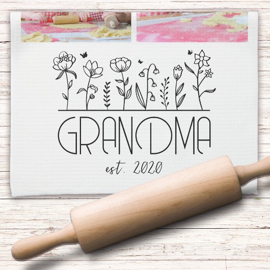 Oma Foto Collage Blume Geschirrtuch