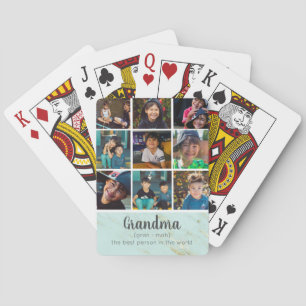 Oma-Foto-Collage Mint- und Goldmarmor Spielkarten