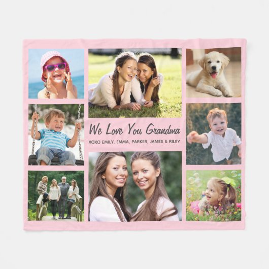 Oma Foto Collage Pink Fleecedecke (Vorderseite (Horizontal))