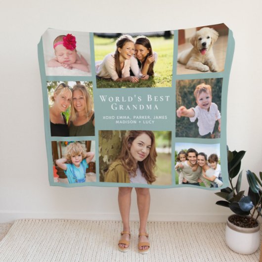 Oma Foto Collage Sage Green Fleecedecke