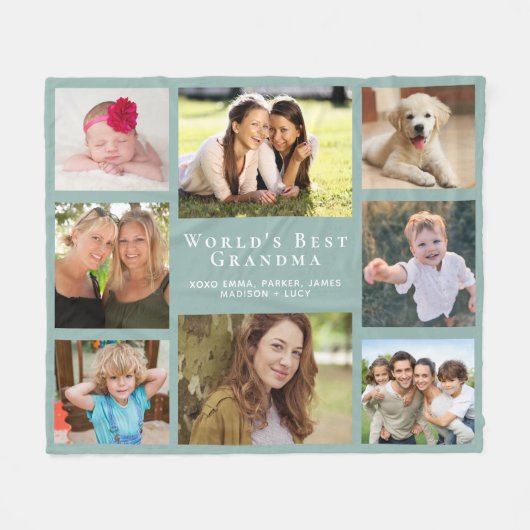 Oma Foto Collage Sage Green Fleecedecke (Vorderseite (Horizontal))