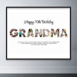 Oma Foto Collage Word Letter Cutout Geburtstag Poster<br><div class="desc">Feiern Sie die besonderen Momente mit Ihrer Großmutter mit diesem Oma Foto Collage Design. Dieses individuell gestaltbare Design eignet sich hervorragend, um ein personalisiertes und herzliches Geschenk für Muttertag und Geburtstag zu schaffen. Craft eine schöne Collage mit dem Wort GRANDMA, mit wertvollen Momenten, die eine visuelle Reise der wertvollen Erinnerungen,...</div>