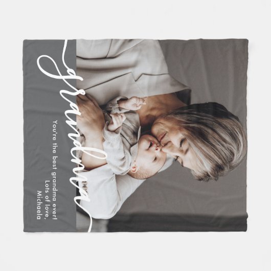 Oma Foto Elegante Script Persönliche Nachricht Fleecedecke (Vorderseite (Horizontal))