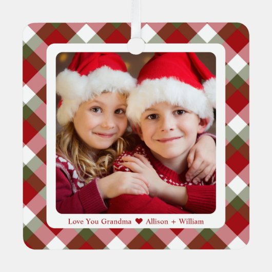 Oma Foto Weihnachten Kariert Ornament Aus Metall (Vorderseite)