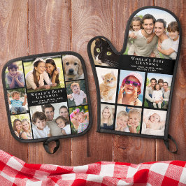Oma-FotoCollage Ofenhandschuh & Topflappen-Set