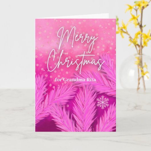 Oma frohe Weihnachts-Rosa mit Kiefernzweigen Karte (Gelbe Blume)