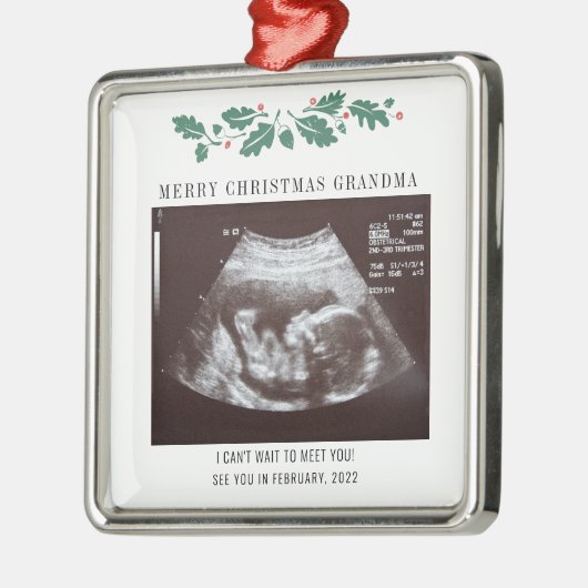 Oma Frohe Weihnachtsschwangerschaft Ultrasound Fot Ornament Aus Metall (Links)
