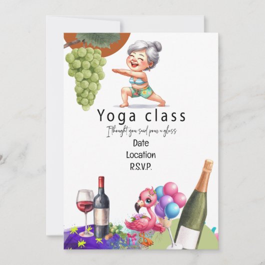 Oma Funny Sprichwort über Yoga und Wein Einladung (Vorderseite)