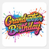 Oma Geburtstag Farbiger Farbspritzer-Design Quadratischer Aufkleber (Vorderseite)