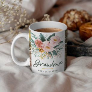 Oma Geschenk 2 Foto Rosa Girl Aquarell Blütenfarbe Kaffeetasse