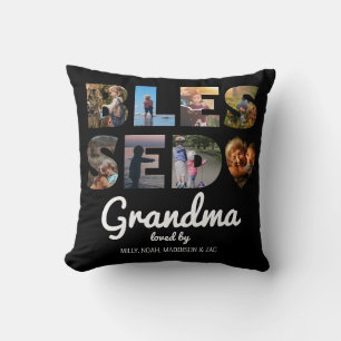 Oma gesegnet Foto Collage Personalisiert Black Kissen