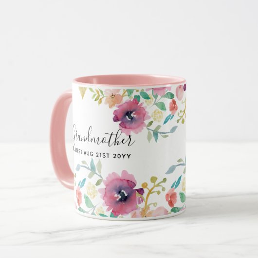 Oma Gift - Hübsch Pflaumenrosa Blume Persönlich Tasse (Vorderseite Links)