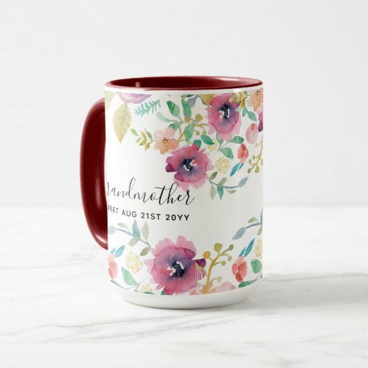 Oma Gift - Hübsch Pflaumenrosa Blume Persönlich Tasse (Vorderseite Links)