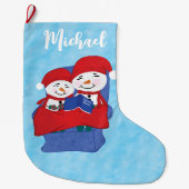 Oma Grandchild Schneemänner Weihnachten Großer Weihnachtsstrumpf (Vorderseite)