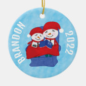 Oma Grandchild Schneemänner Weihnachten Keramik Ornament (Vorne)