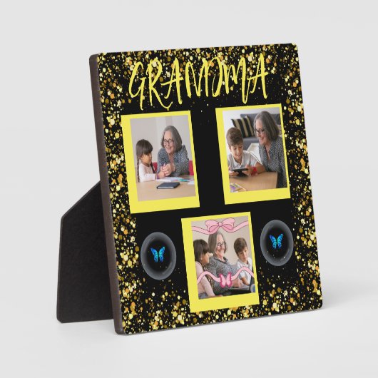 Oma Grandchildren Gold Glitzer FotoCollage Fotoplatte (Vorderseite)