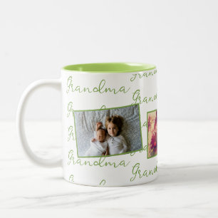 Oma Green Script mit benutzerdefinierten Fotos Zweifarbige Tasse
