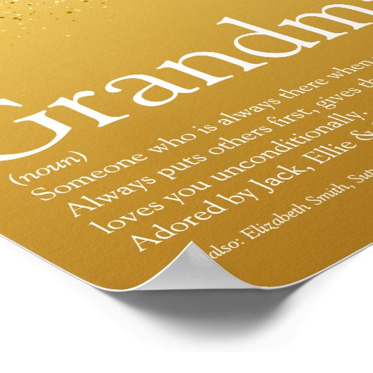 Oma, Großmutter Definition Gold Glitzer Poster (Ecke)