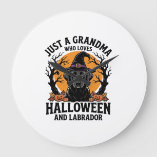 Oma Halloween Labrador Lustig Vintage_1 Große Wanduhr