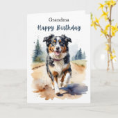 Oma Happy Birthday Australian Shepherd Dog Karte (Gelbe Blume)