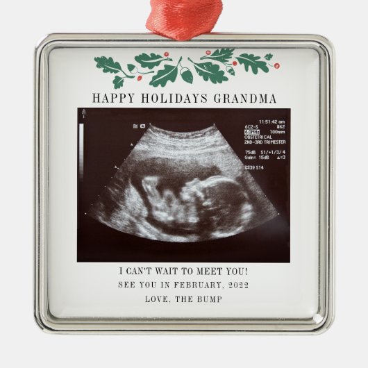 Oma Happy Holidays Schwangerschaft Ultrasound Foto Ornament Aus Metall (Vorne)